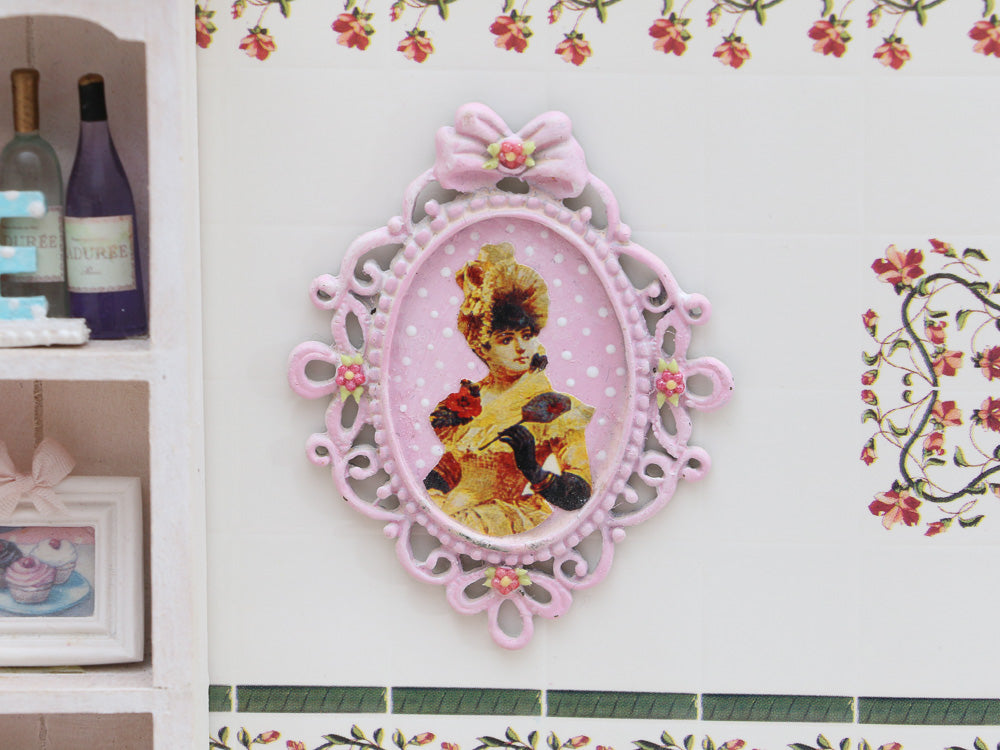 Pink Shabby Chic Framed Portrait of a Lady - Dollhouse Miniature