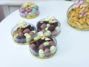 Chocolate Easter Eggs in Clear Round Gift Box - Miniature Food in 12th Scale