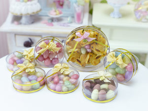 Colourful Candy Easter Eggs in Clear Round Gift Box (Small Eggs) - Miniature Food in 12th Scale