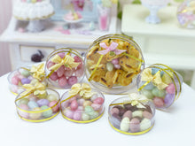 Load image into Gallery viewer, Shades of Pink Candy Easter Eggs in Clear Round Gift Box - Miniature Food in 12th Scale