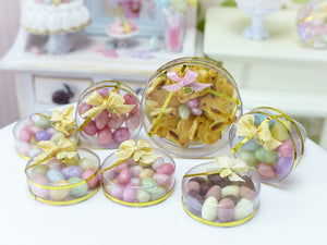 Shades of Pink Candy Easter Eggs in Clear Round Gift Box - Miniature Food in 12th Scale