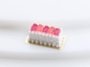 Rectangular Cake Decorated with Pink Gummy Bears - Miniature Food