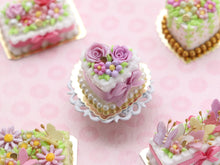 Load image into Gallery viewer, Heart-shaped Miniature Cake With Lilac Roses, Silk Bow - 12th Scale Handmade Food
