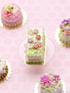 Rectangular Miniature "Garden" Cake, Golden Butterflies, Blossoms - 12th Scale Dollhouse Food