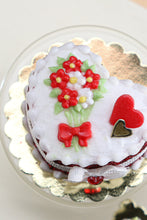 Load image into Gallery viewer, Handmade miniature heart-shaped Valentines Day cake in red by Paris Miniatures