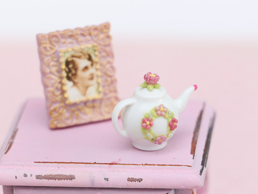 Pink Blossom Miniature Decorative Teapot - Dollhouse Miniature