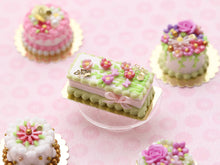 Load image into Gallery viewer, Rectangular Miniature &quot;Garden&quot; Cake, Golden Butterflies, Blossoms - 12th Scale Dollhouse Food