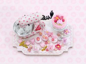 Pink Pastries, Cookies, Cake Preparation Board w/ Kitchen Aid type Mixer - OOAK - Handmade Miniature