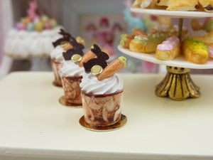 Chocolate Easter Sundae - Rabbit and Carrot Decoration - 12th Scale Miniature Food