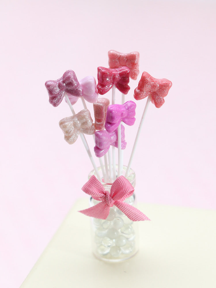 Bow Lollipops / Suckers in 9 Shades of Pink - Dollhouse Miniature