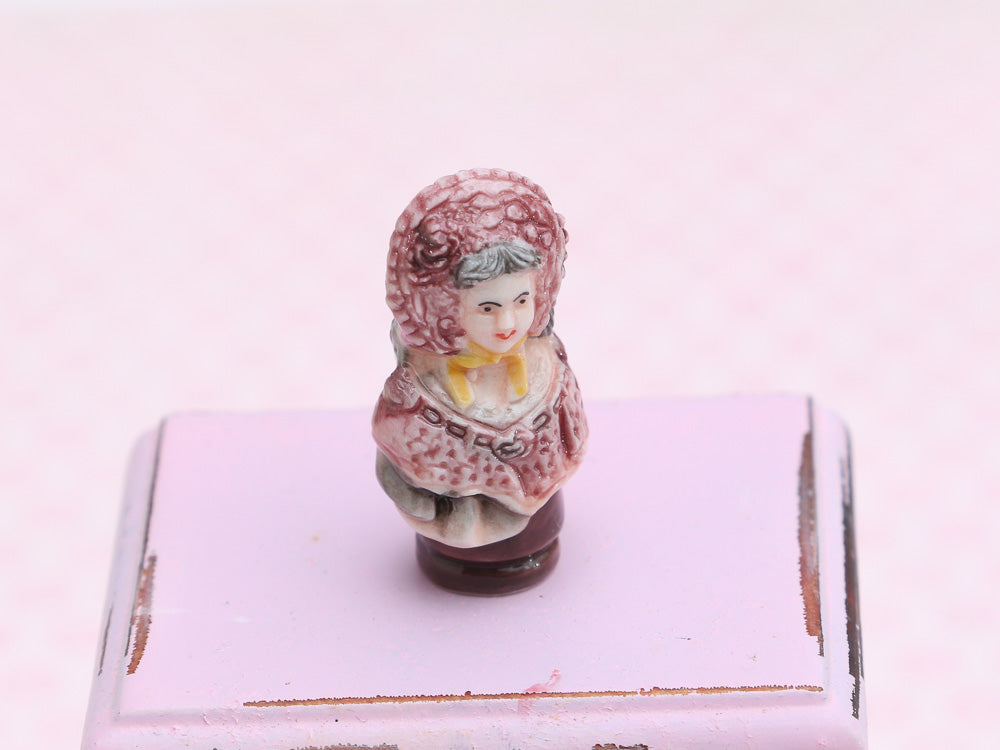 Miniature Decorative Bust of Lady in Pink (French Fève) - OOAK - Dollhouse Miniature
