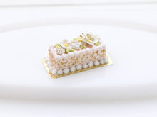 Load image into Gallery viewer, Rectangular White and Gold Cake with Blossoms and Butterfly - Handmade Miniature Food
