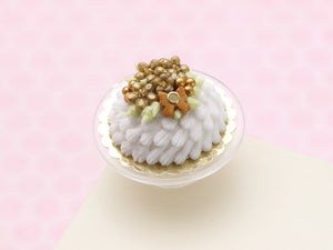 Miniature Dome Cream Cake with Golden Blossom and Butterfly - OOAK - Handmade Miniature Food
