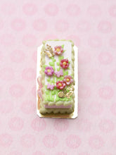 Load image into Gallery viewer, Rectangular Miniature &quot;Garden&quot; Cake, Golden Butterflies, Blossoms - 12th Scale Dollhouse Food