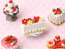 Load image into Gallery viewer, Rectangular Strawberry and Floral Cake - Handmade Miniature Food