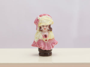 Miniature Decorative Bust of Lady in Pink and Yellow (French Fève) - OOAK - Dollhouse Miniature
