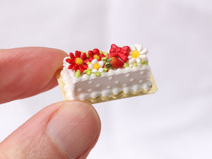 Rectangular Strawberry and Floral Cake - Handmade Miniature Food