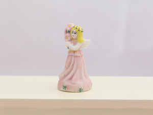 Miniature Statue of Winged Fairy Carrying Flowers (French Fève) - OOAK - Dollhouse Miniature
