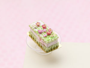 Rectangular Miniature "Garden" Cake, Golden Butterflies, Blossoms - 12th Scale Dollhouse Food