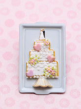 Load image into Gallery viewer, Wedding Cake Cookie on Tray Topped with Bride and Groom - Handmade Miniature food