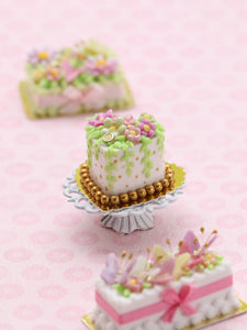 Multi-Coloured Blossoms Heart-shaped Miniature Cake - 12th Scale Handmade Food