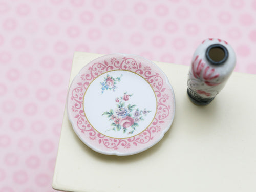 Pink Decorative Plate (French Fève) - Dollhouse Miniature