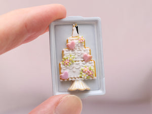 Wedding Cake Cookie on Tray Topped with Bride and Groom - Handmade Miniature food