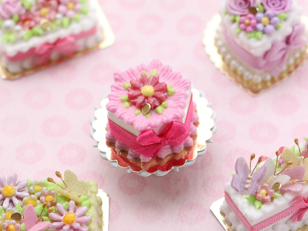 Pink Daisy Cake - 12th Scale Handmade Miniature Food