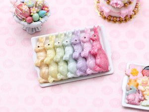 Rainbow Rabbits Easter Bunny Candy Display - Handmade Miniature Food