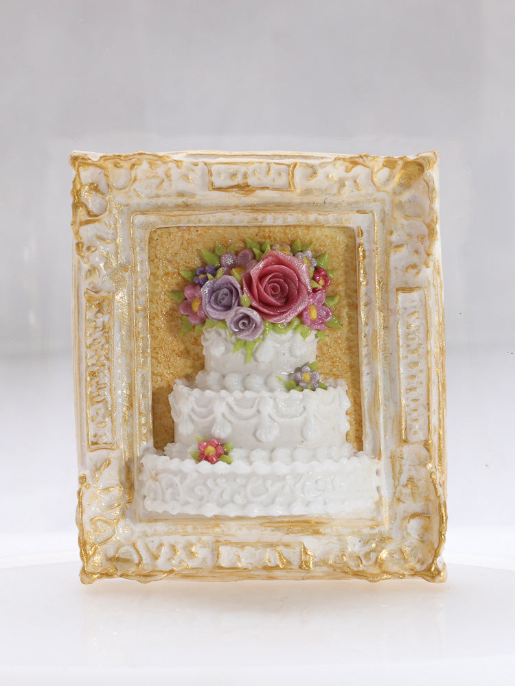 Wedding / Celebration Cake Framed Wall Decoration, Shabby Chic - Dollhouse Miniatures
