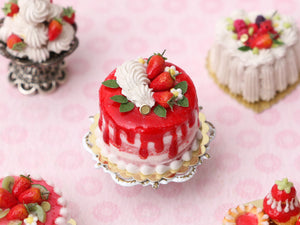 Strawberry Drip Nude Cake - Handmade Miniature Food