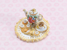 Load image into Gallery viewer, Golden Teatime Set, Teapot, Lemon Tea, Cookies, Tartlets - OOAK Handmade Miniature Food