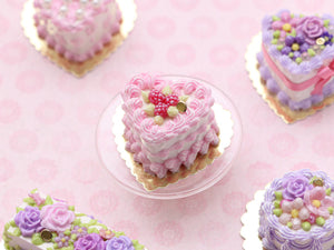 Heart-shaped Miniature Cake Decorated with Raspberries and Pink Icing - 12th Scale Handmade Food