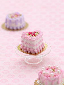 Heart-shaped Miniature Cake Decorated with Raspberries and Pink Icing - 12th Scale Handmade Food