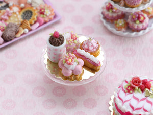Presentation of Pink Miniature French Pastries - OOAK - Miniature Food