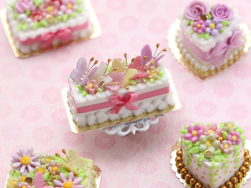 Kaleidoscope of Pastel Butterflies, Rectangular Cake - 12th Scale Dollhouse Food