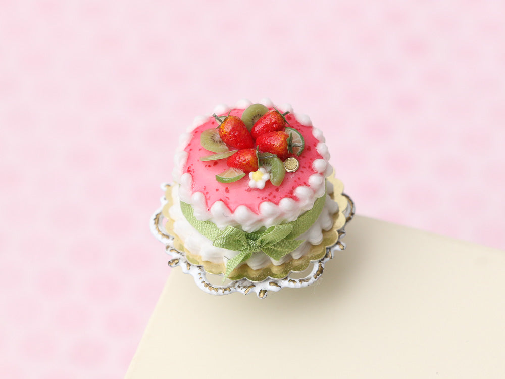 Strawberry and Kiwi Cake - Handmade Miniature Food