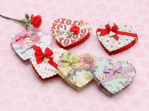 Decorative Heart-Shaped Pretty Boxes - 12th Scale Dollhouse Miniatures
