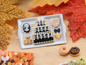 Tray of Cookies with Cameo, Cake - Black & White Theme - Miniature Food