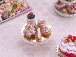 Presentation of Pink Miniature French Pastries - OOAK - Miniature Food