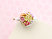 Load image into Gallery viewer, Decorative Pink and Yellow Roses Floral Miniature Teapot (6E) OOAK - 12th Scale Dollhouse Miniature