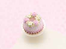 Load image into Gallery viewer, Savarin (Crown Patisserie) Decorated with Pink Flowers and Icing - Dollhouse Miniature Food