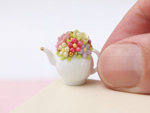 Decorative Pink and Yellow Roses Floral Miniature Teapot (6E) OOAK - 12th Scale Dollhouse Miniature