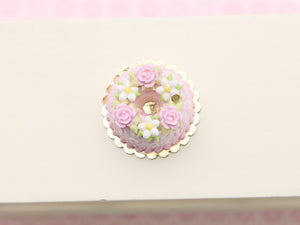 Savarin (Crown Patisserie) Decorated with Pink Flowers and Icing - Dollhouse Miniature Food