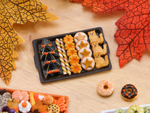 Load image into Gallery viewer, Tray of Halloween Cookies - Witches Hat, Gold Stars, Cat - Miniature Food