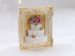Wedding / Celebration Cake Framed Wall Decoration, Shabby Chic - Dollhouse Miniatures
