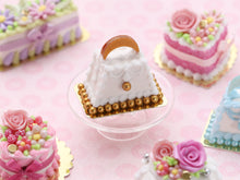 Load image into Gallery viewer, White and Gold Handbag Cake - Handmade Miniature Food for Dollhouses in 12th Scale