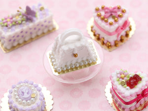 Elegant White Handbag Cake - Handmade Miniature Food for Dollhouses in 12th Scale