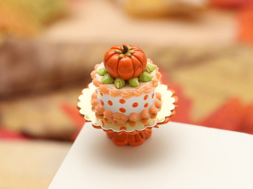 Autumn Cake with Pumpkin - Handmade Miniature Food in 12th Scale