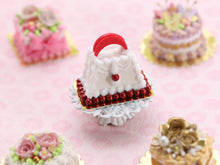 Load image into Gallery viewer, White and Red Handbag Cake - Handmade Miniature Food for Dollhouses in 12th Scale